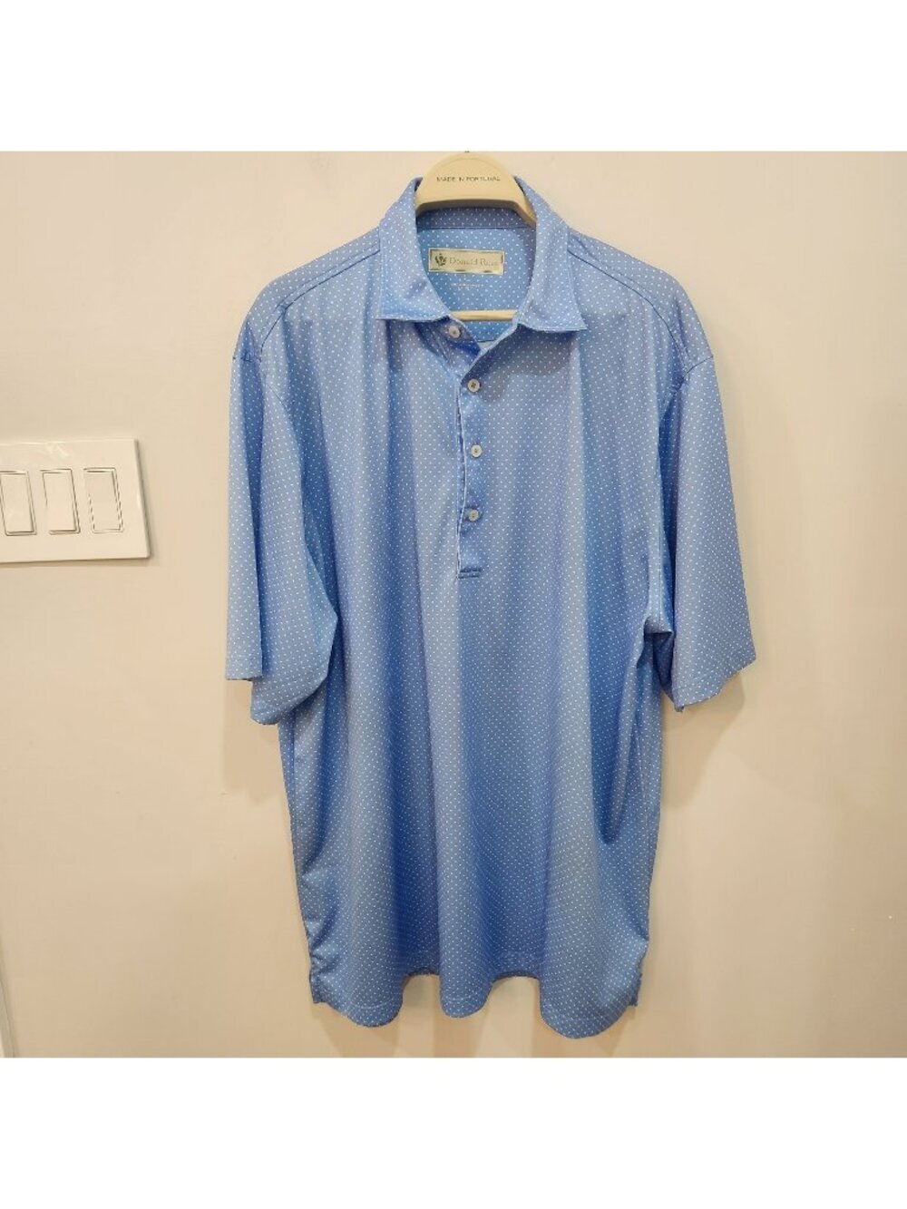 Donald Ross Polo Shirt Mens XL Blue Geometric Dots Print Golf Performance Wear